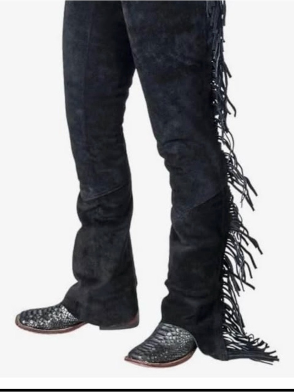 Black Suede Fringe Western Chaps - Women’s XS